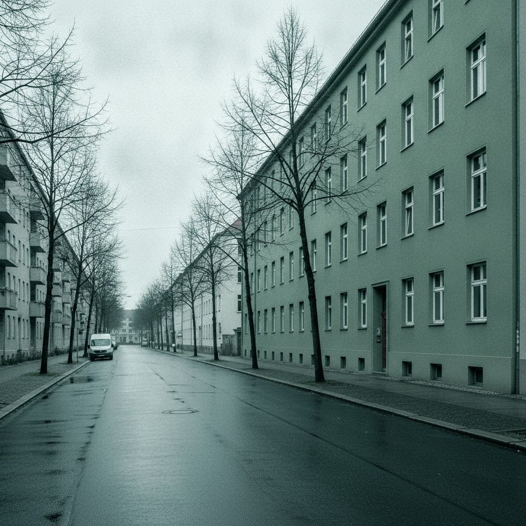 Ruhige Berliner Wohnstraße an einem bedeckten Morgen